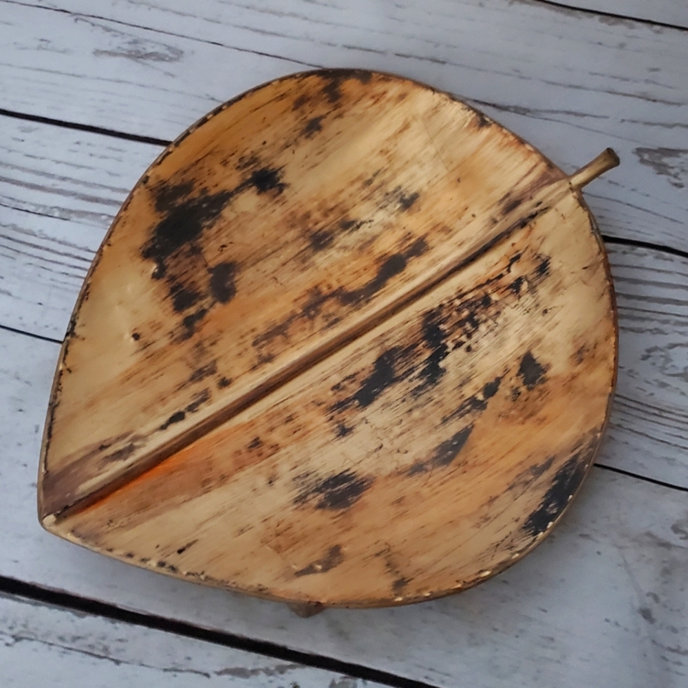 Gold metallic painted antiqued leaf tray